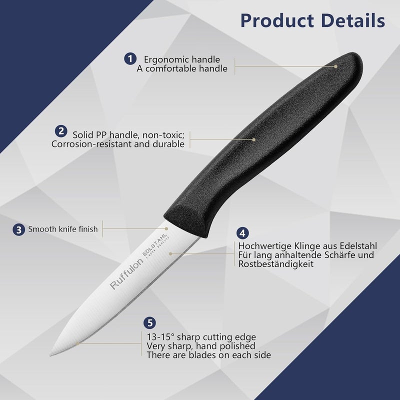 Ruffulon Paring Knife Fruit Knife Set (6 Pieces), Ultra Sharp Stainless Steel Vegetable and Fruit Knife with PP Plastic Ergonomic Handle for Cutting Fruits and Vegetables. - Image 3